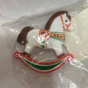 Vintage Hallmark White Rocking Horse Pin Lapel Christmas
